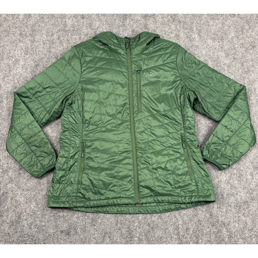 LL Bean PrimaLoft Packaway Hooded Jacket Green Puffer Womens XL 503399